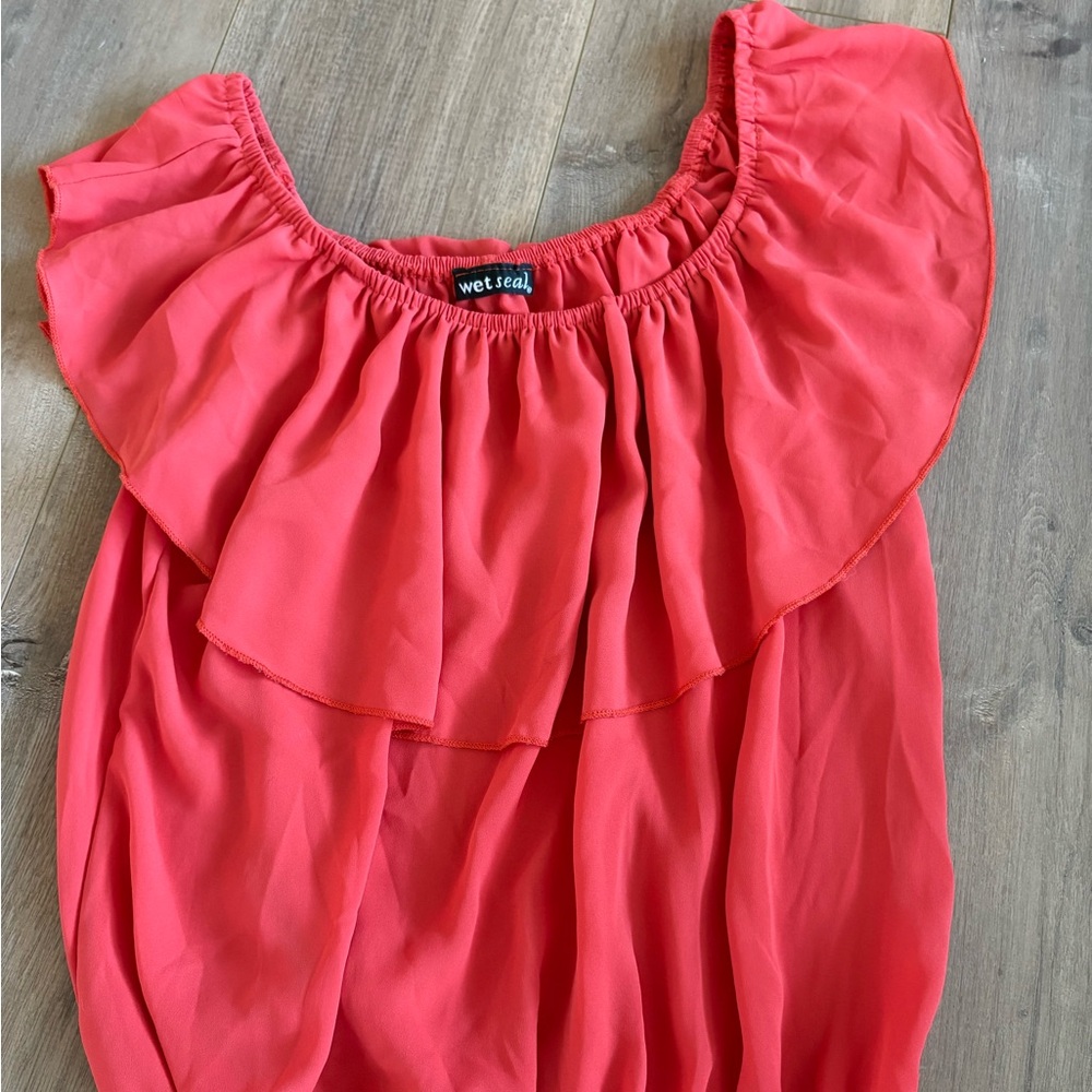 Wet Seal Coral Ruffle Blouse